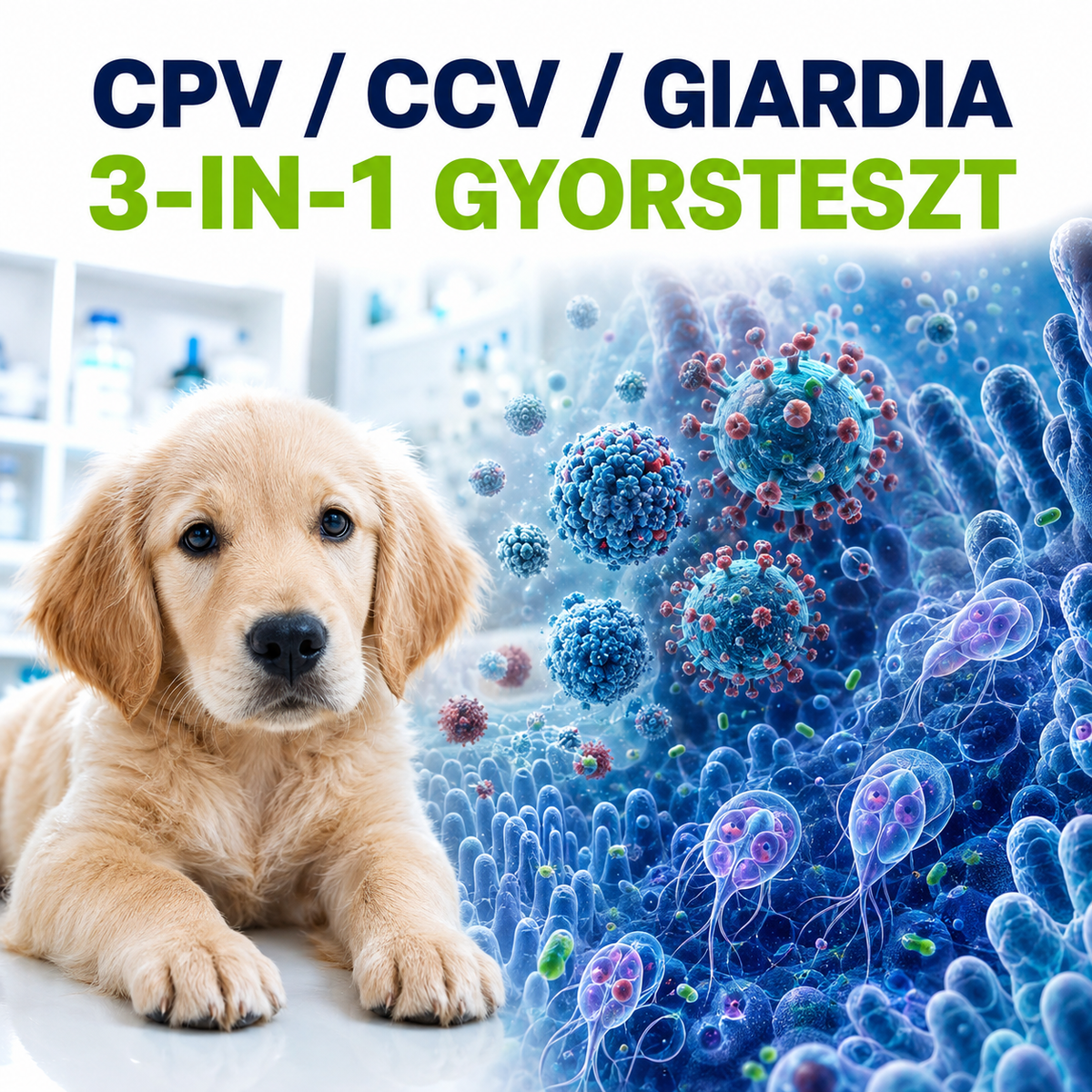 MancsLab CPV/CCV/Giardia 3 az 1-ben gyorsteszt kutyáknak – csomagolás és tesztkazetta