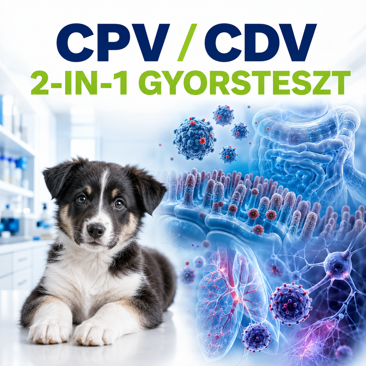 MancsLab CPV/CDV 2 az 1-ben parvovírus és szopornyica gyorsteszt kutyáknak – csomagolás és tesztkazetta