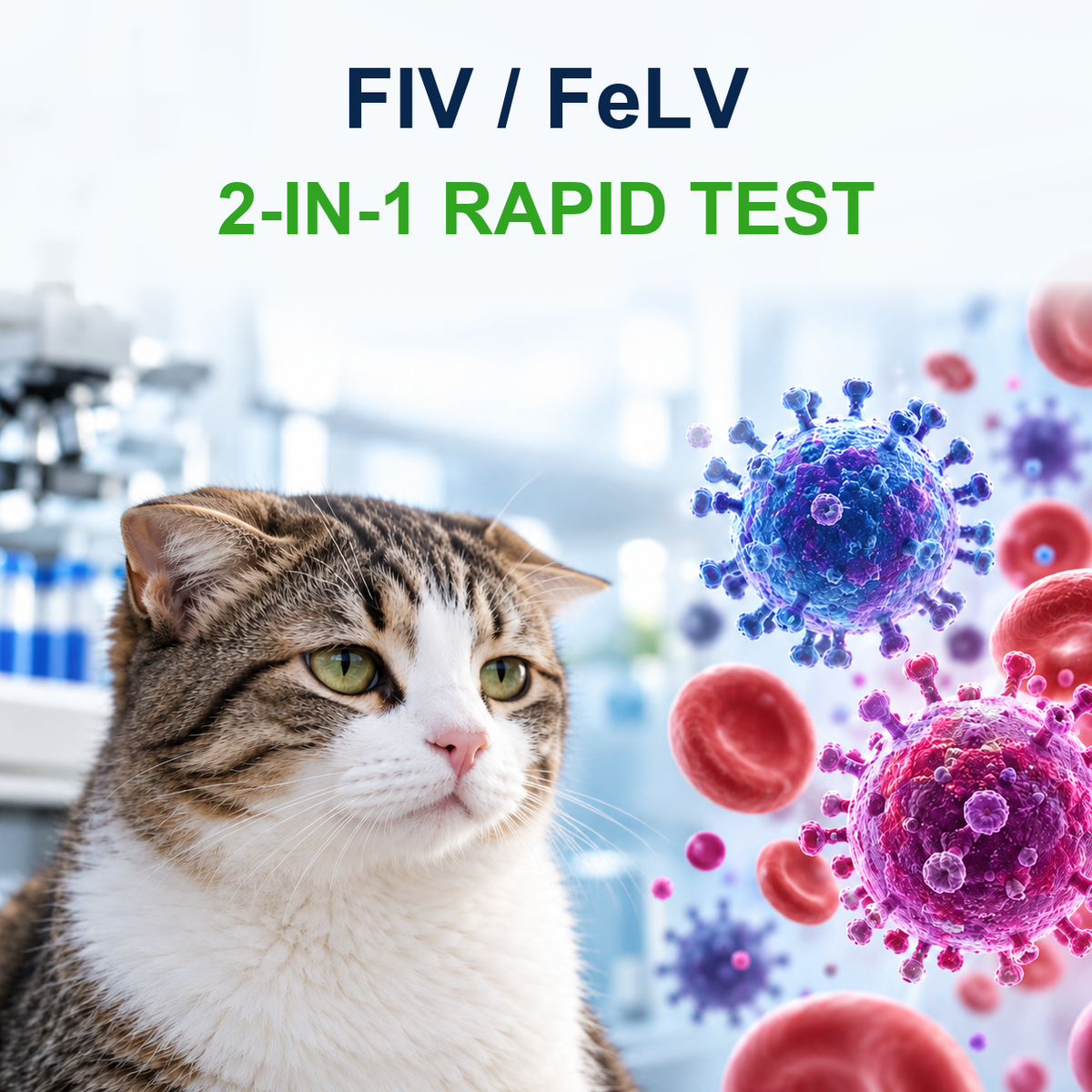 MancsLab FIV antibody/FeLV antigen combination rapid test for cats – illustration with English text