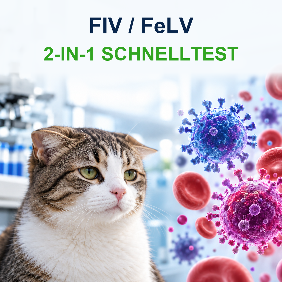 MancsLab FIV-Antikörper/FeLV-Antigen-Kombinationstest für Katzen – Illustration mit deutscher Beschriftung