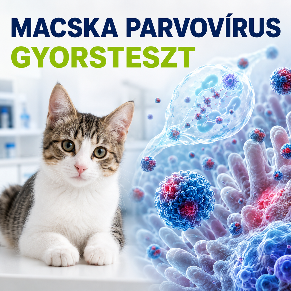 MancsLab FPV macskaparvovírus antigén gyorsteszt – csomagolás és tesztkazetta