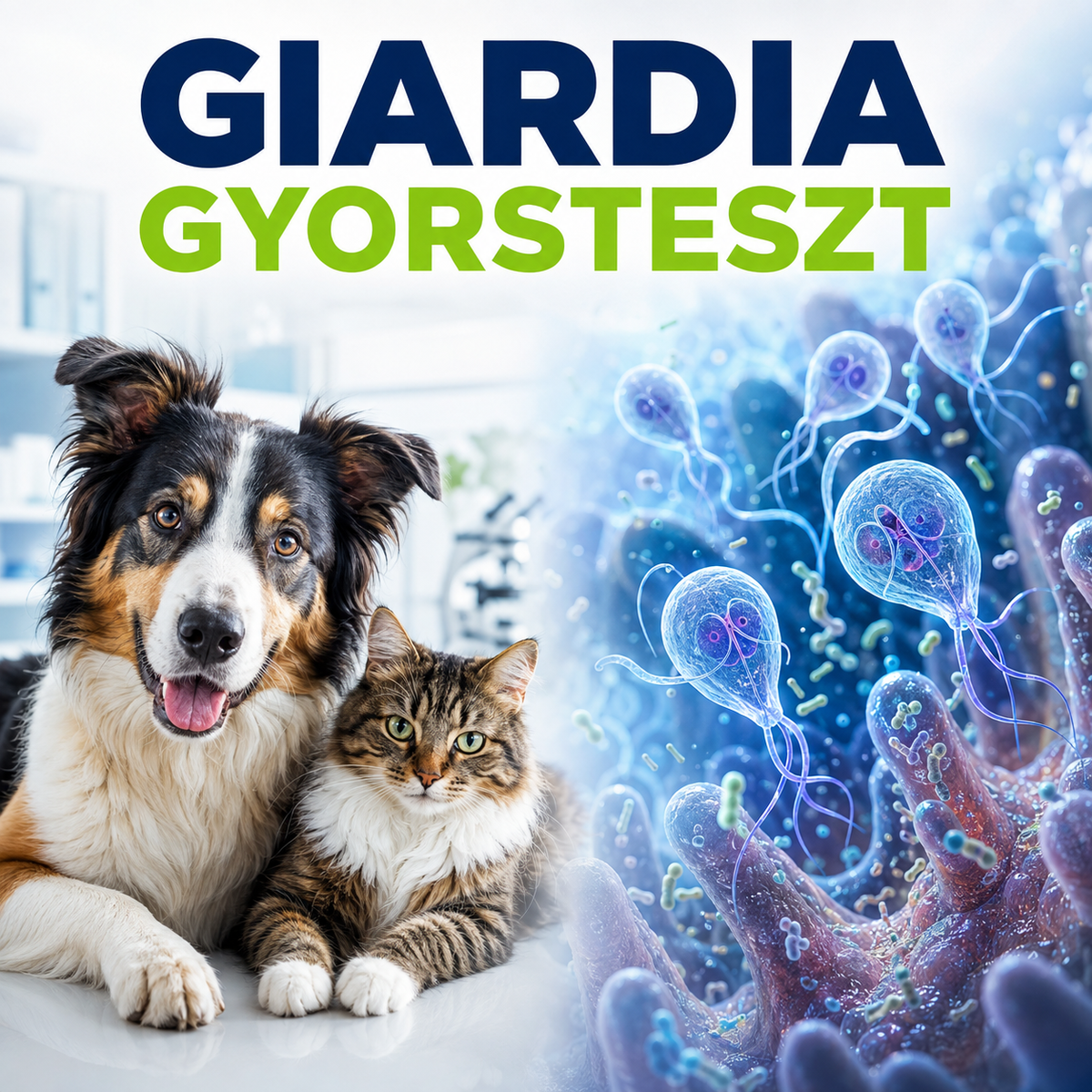 MancsLab Giardia antigén gyorsteszt kutyáknak és macskáknak – csomagolás és tesztkazetta