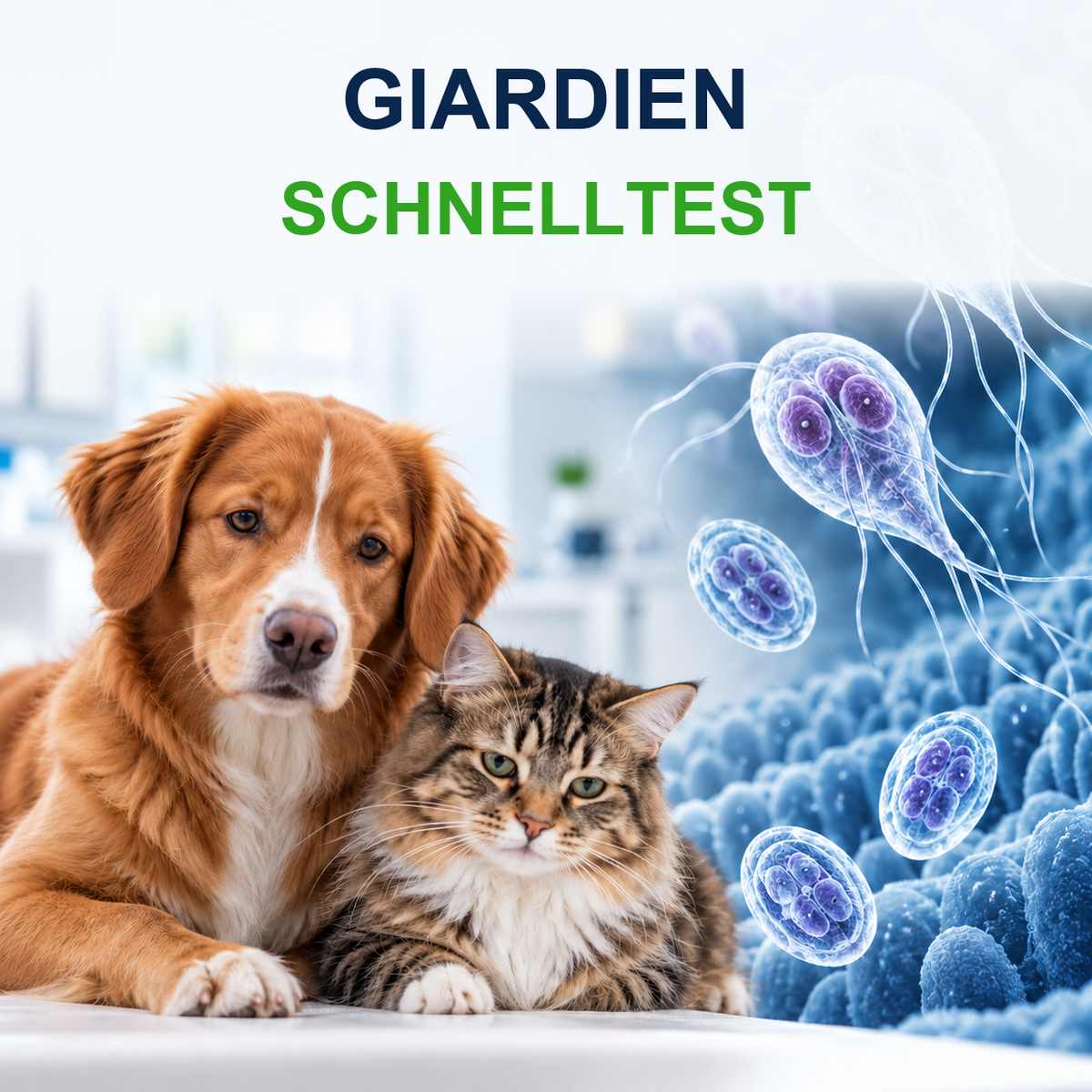 MancsLab Giardien-Antigen-Schnelltest für Hunde und Katzen – Illustration mit deutscher Beschriftung